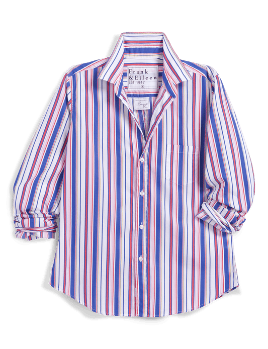 Striped shirt with brand label on a black background
