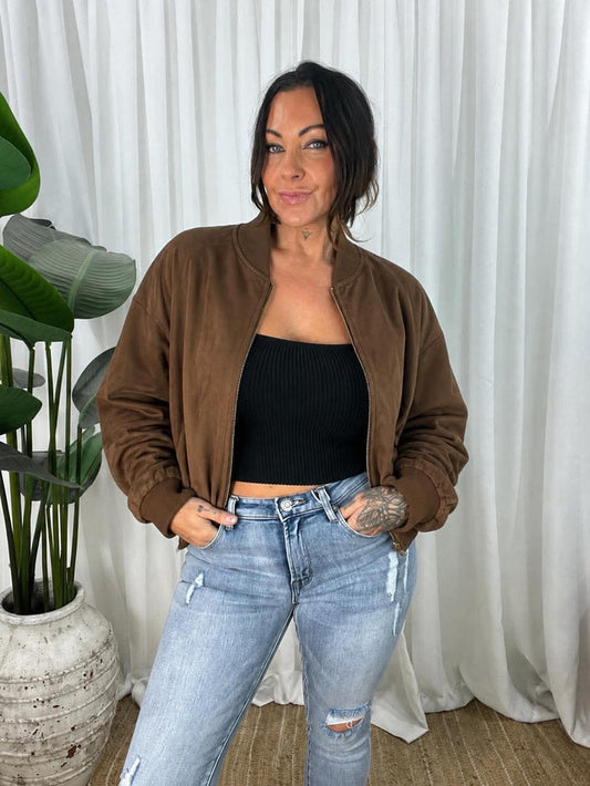 Bella Faux Suede Bomber Jacket