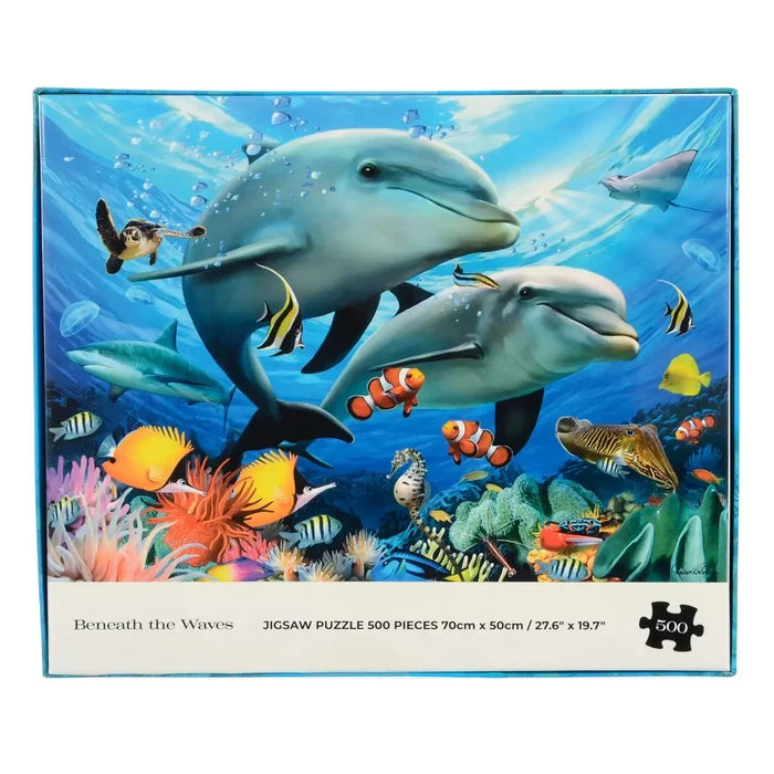 Back of the box of  a Beneath the waves jigsaw puzzle with 500 pieces