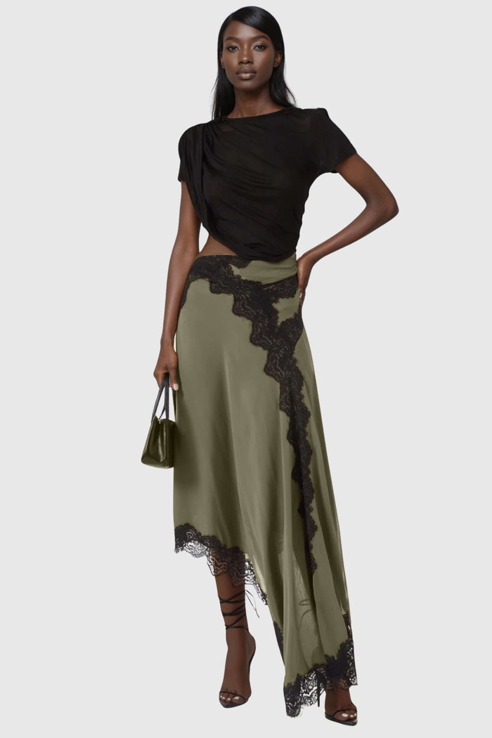 Bess Asymmetric Lace Satin Skirt Set