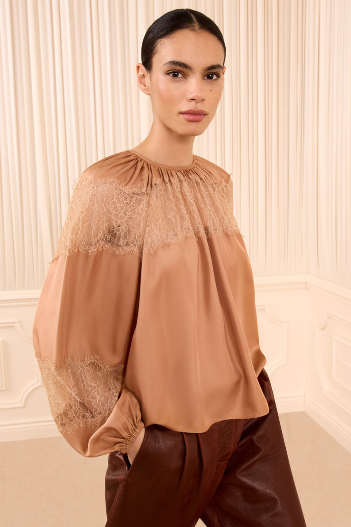 Bess Long Sleeve Silk Blouse - Macaroon