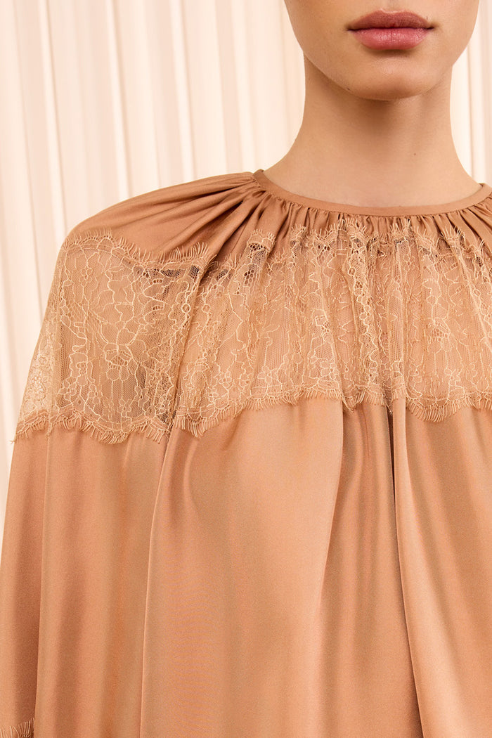 Bess Long Sleeve Silk Blouse - Macaroon