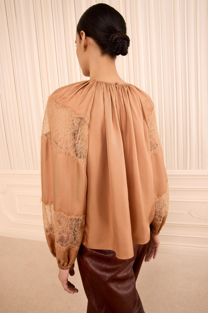 Bess Long Sleeve Silk Blouse - Macaroon