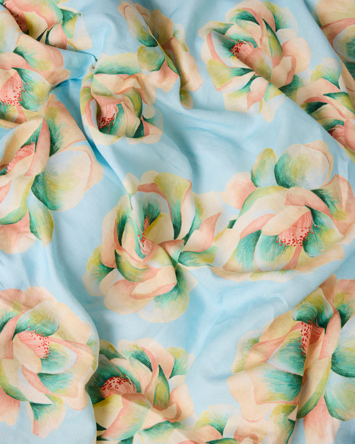 Big Beauty Floral Blue Linen European Pillowcases