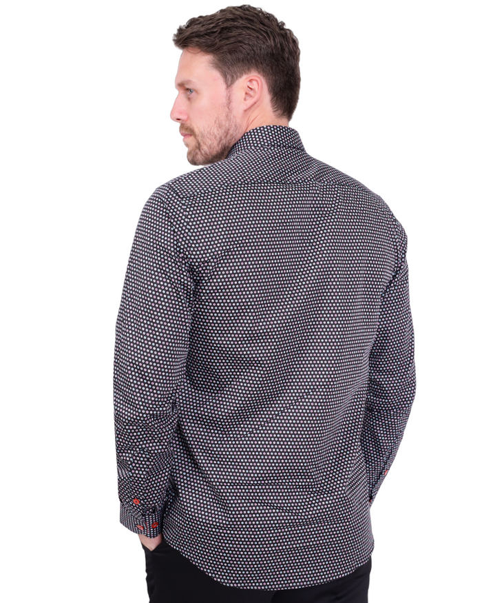 Black Dotted Mosaic Print Shirt with Matching Handkerchief-Makrom