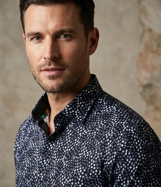 Black Polka Dot Print Shirt with Matching Handkerchief