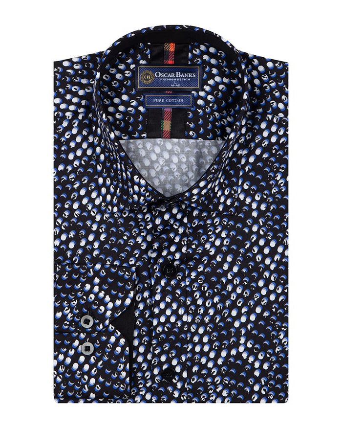 Black Polka Dot Print Shirt with Matching Handkerchief-Makrom
