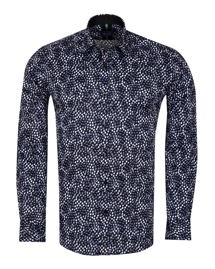 Black Polka Dot Print Shirt with Matching Handkerchief-Makrom
