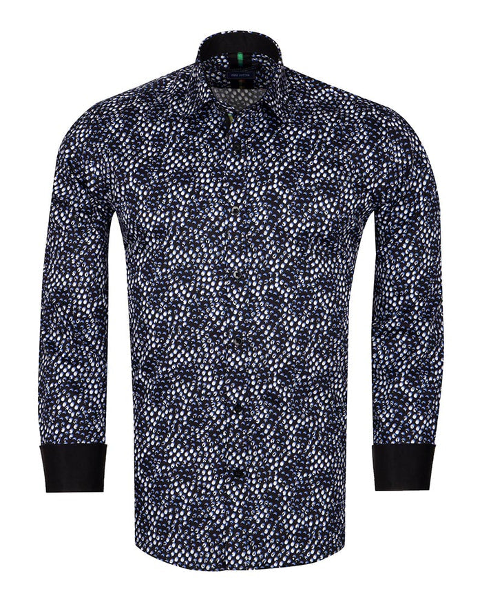 Black Polka Dot Print Shirt with Matching Handkerchief-Makrom