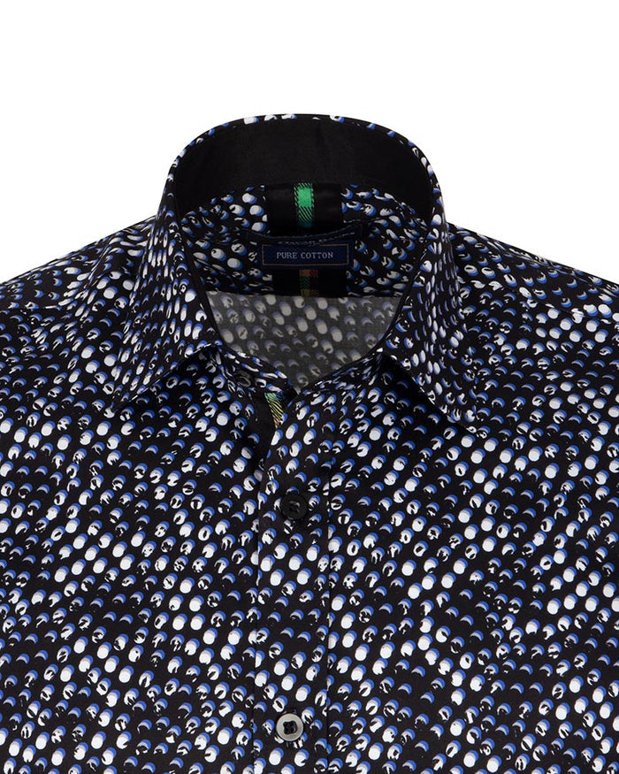 Black Polka Dot Print Shirt with Matching Handkerchief-Makrom