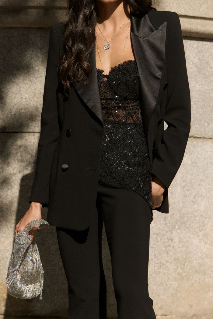 Pantalón Ons Negro ceñido de vestir de Lady Pipa para invitada y eventos.