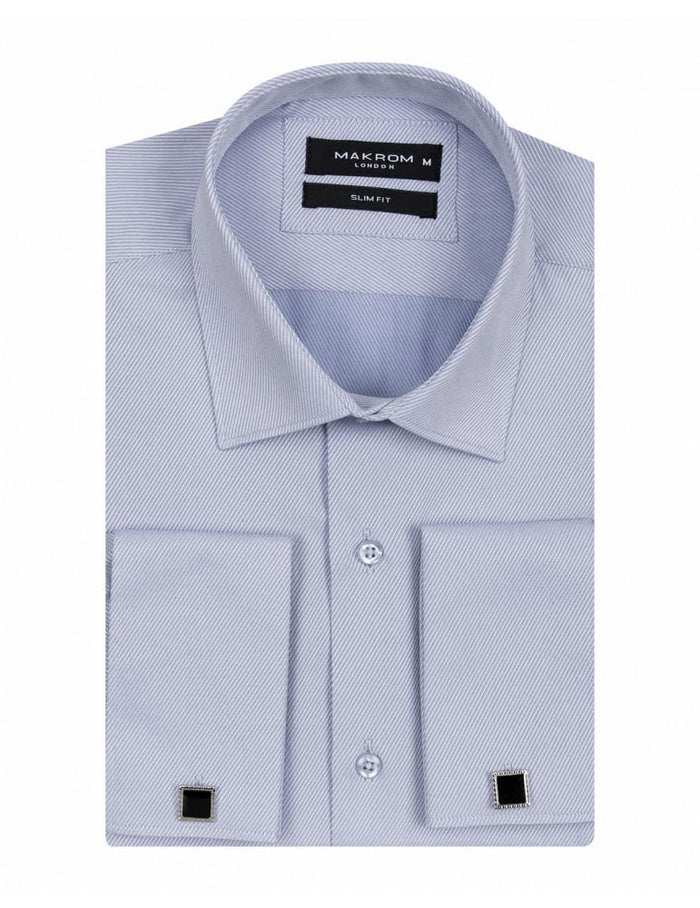 Blue Casual Twill Double Cuff Long Sleeve Shirt-Makrom