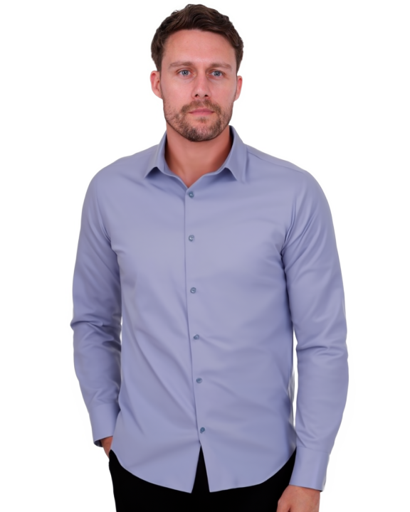Blue Casual Twill Double Cuff Long Sleeve Shirt-Makrom