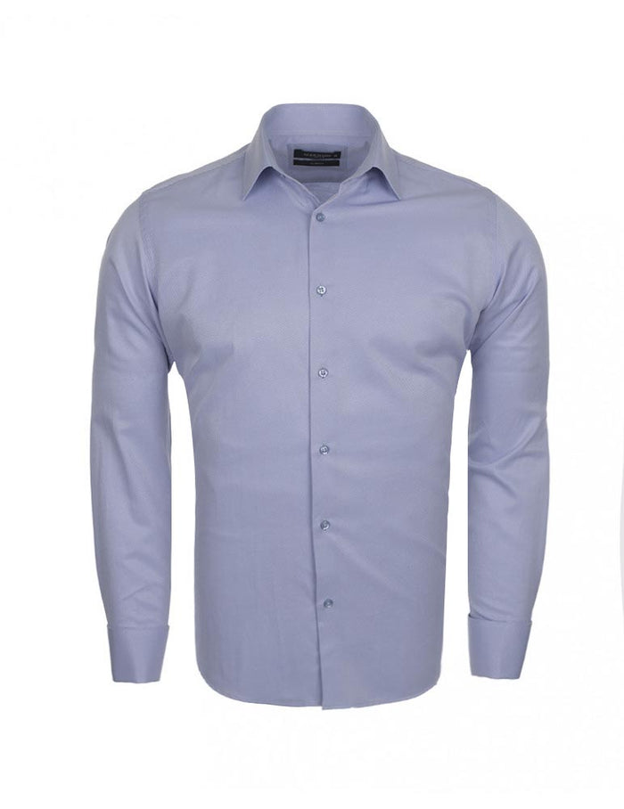 Blue Casual Twill Double Cuff Long Sleeve Shirt-Makrom