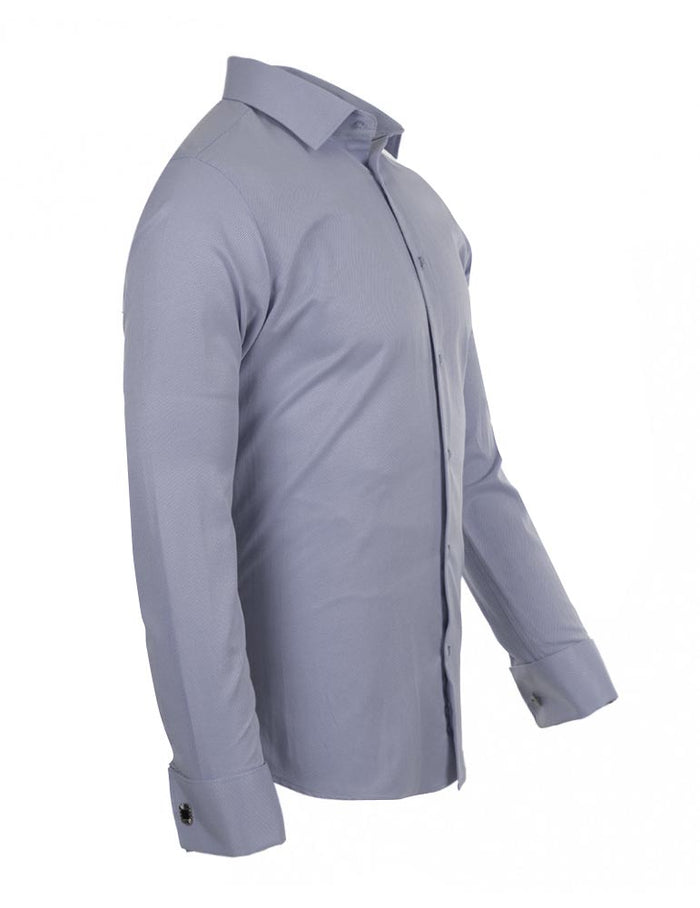 Blue Casual Twill Double Cuff Long Sleeve Shirt-Makrom