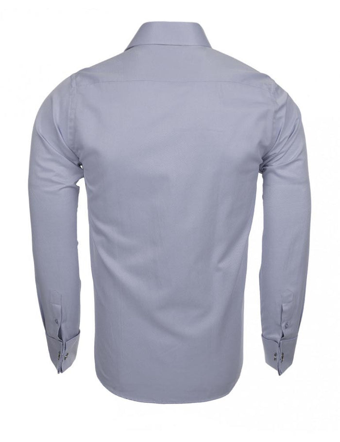 Blue Casual Twill Double Cuff Long Sleeve Shirt-Makrom
