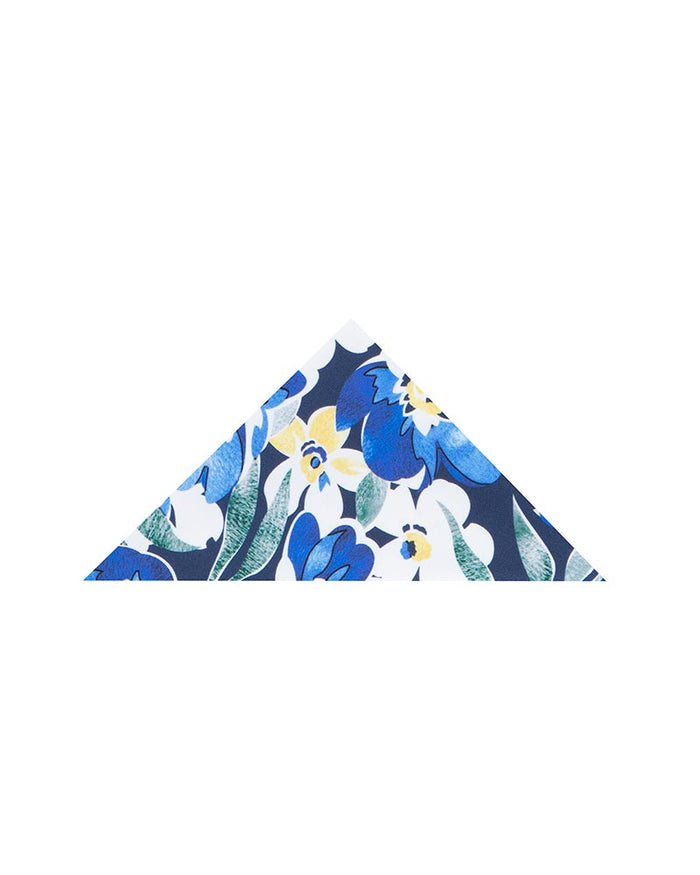 Blue Cosmos Flower Print Shirt with Matching Handkerchief-Makrom
