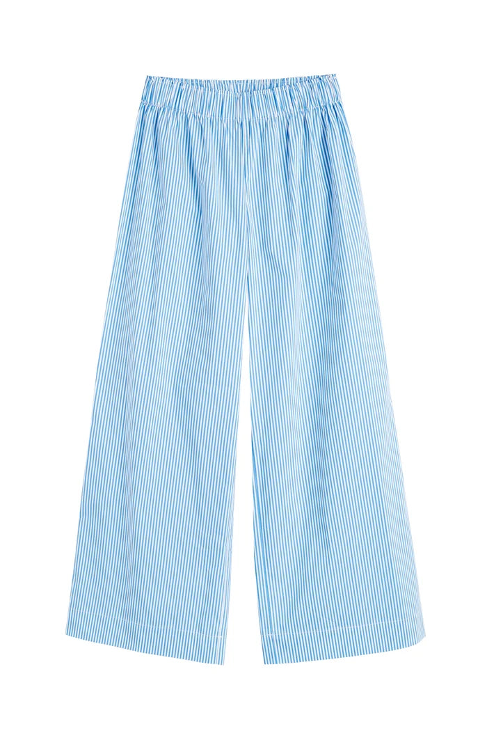 Light blue striped pants on a white background