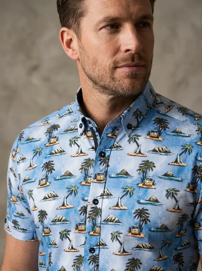 Blue Island Print Short Sleeve Shirt