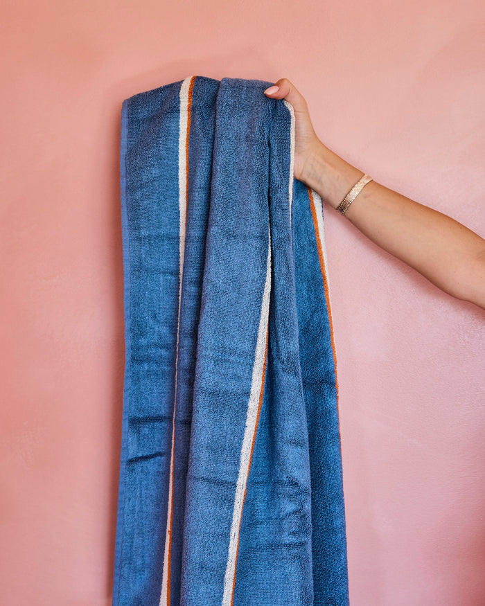Blue Lagoon Stripe Bamboo Terry Bath Sheet