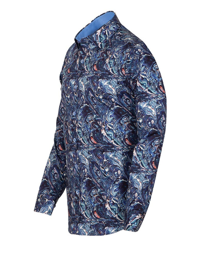 Blue Paisley Crust Print Shirt with Matching Handkerchief-Makrom