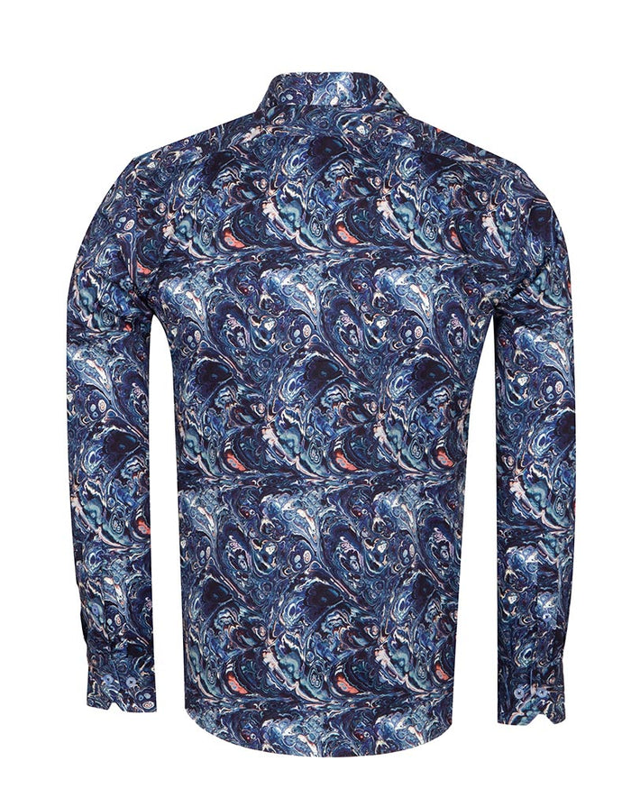 Blue Paisley Crust Print Shirt with Matching Handkerchief-Makrom