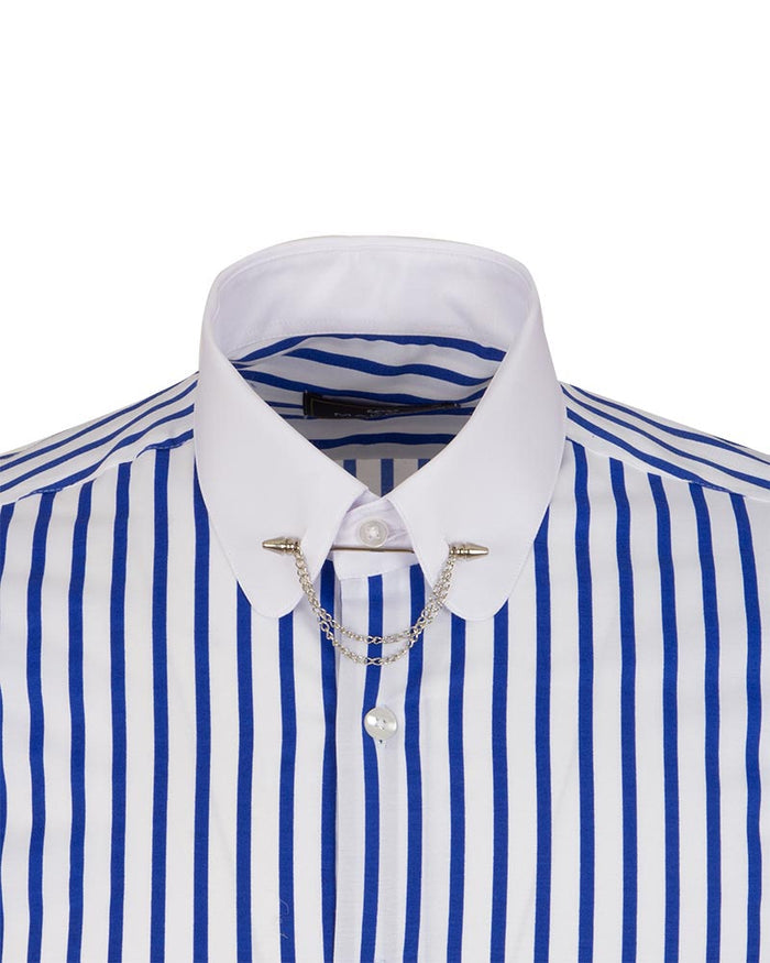 Blue Striped Men's Shirt Club Collar Pin Chain-Makrom
