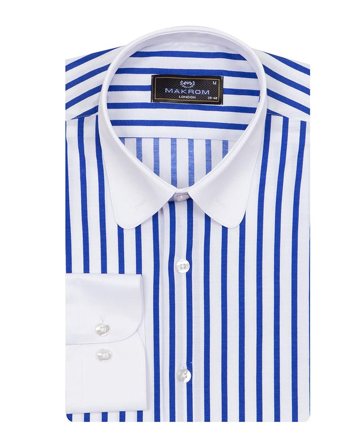 Blue Striped Men's Shirt Club Collar Pin Chain-Makrom