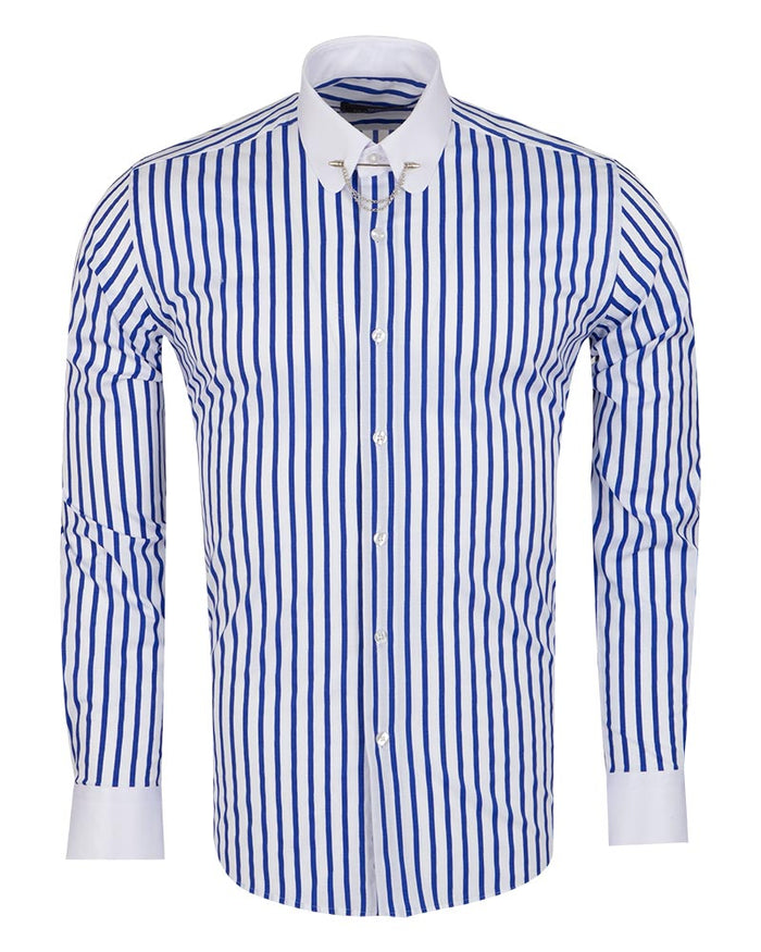 Blue Striped Men's Shirt Club Collar Pin Chain-Makrom