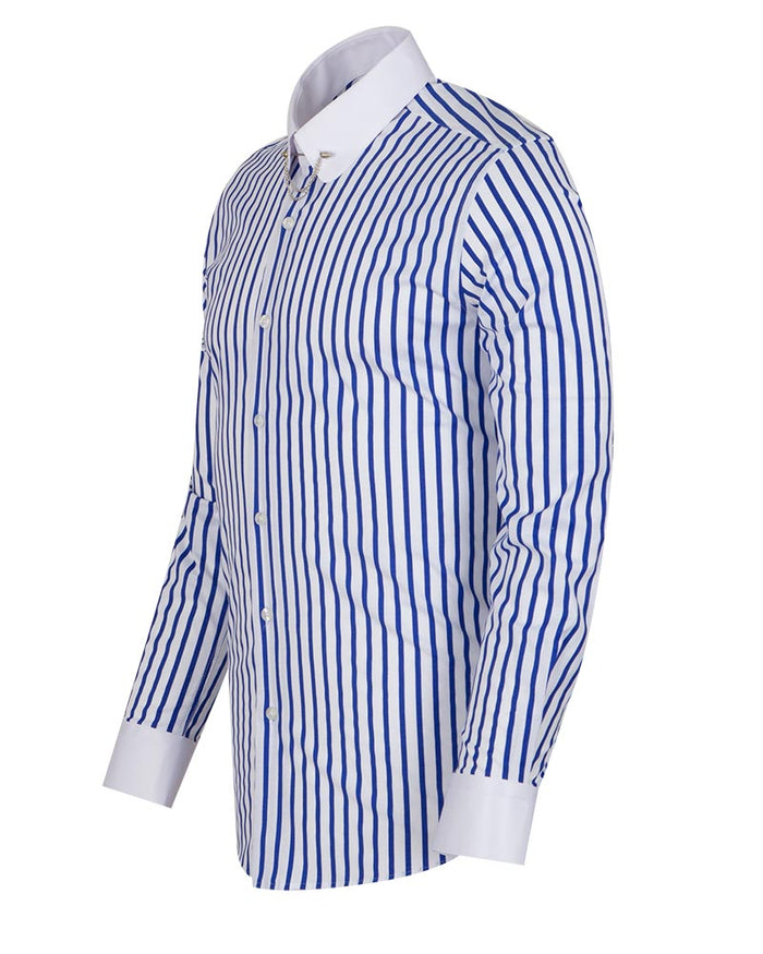 Blue Striped Men's Shirt Club Collar Pin Chain-Makrom