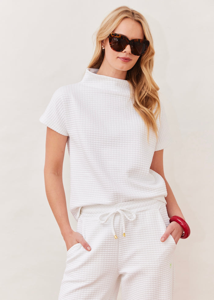 Bowery Mock Neck in Waffle (White)