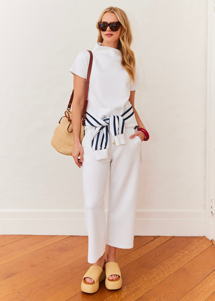 Bowery Mock Neck in Waffle (White)
