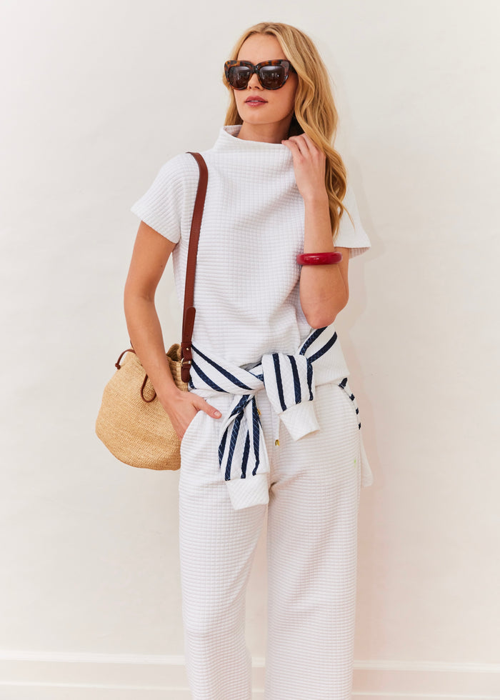 Bowery Mock Neck in Waffle (White)