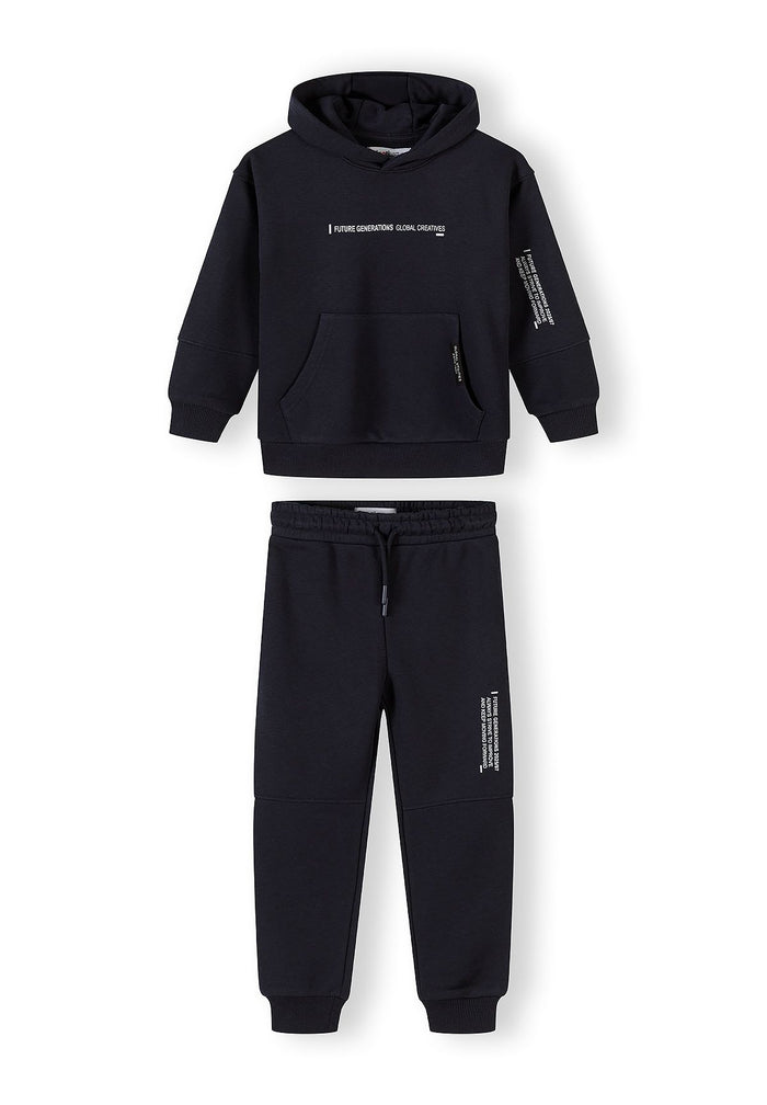 Hooded Tracksuit, Black, Text Print - 1