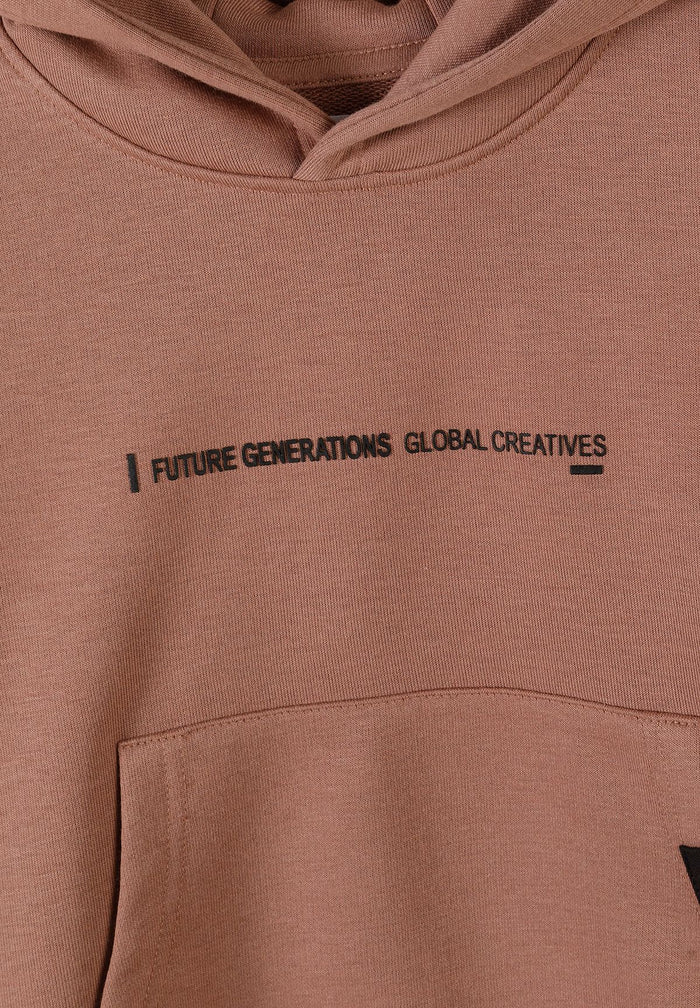 Hooded Tracksuit Set, Cognac, Slogan Print - 6