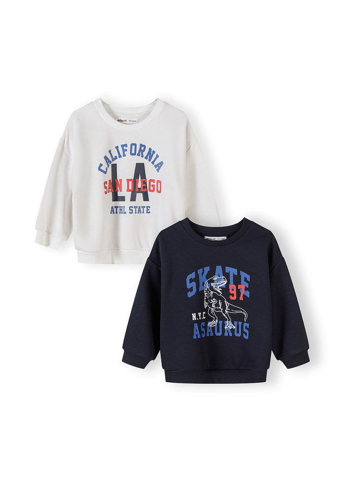 Sweatshirts 2-Pack, Dinosaur & California Print, Navy White - 1