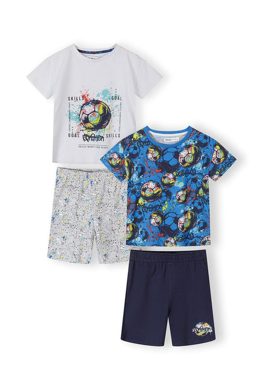 T-Shirt & Shorts Pyjamas 2-Pack Football Print Blue - 1