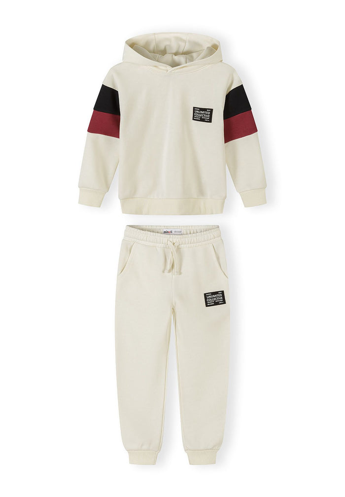 Tracksuit Set Hooded Colour Block Cream Burgundy - 1