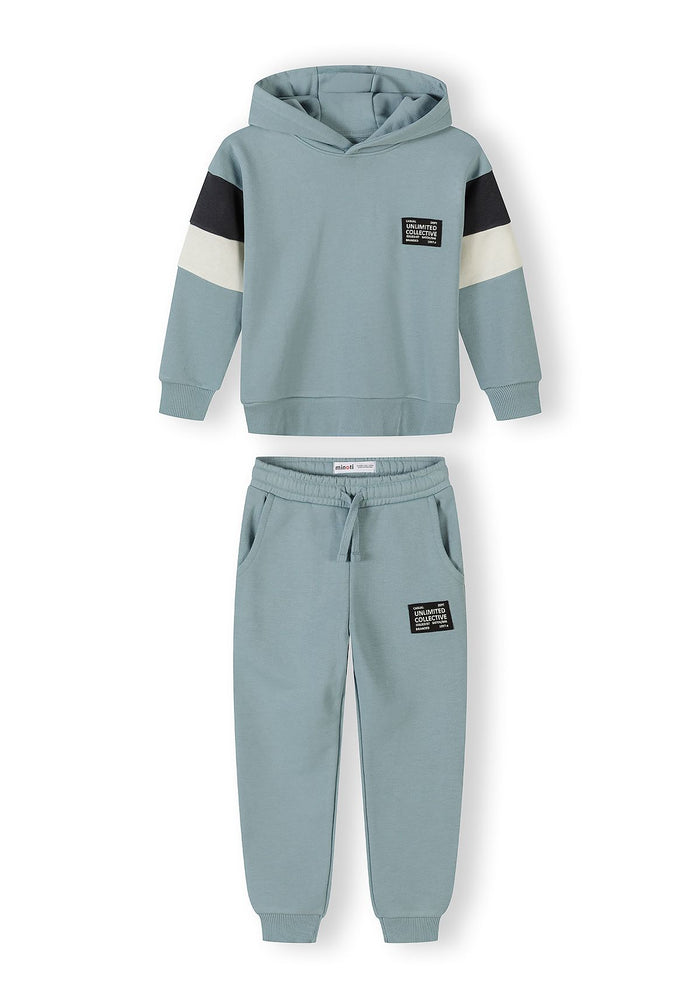 Hooded Tracksuit, Sage Blue, Contrast Panels - 1