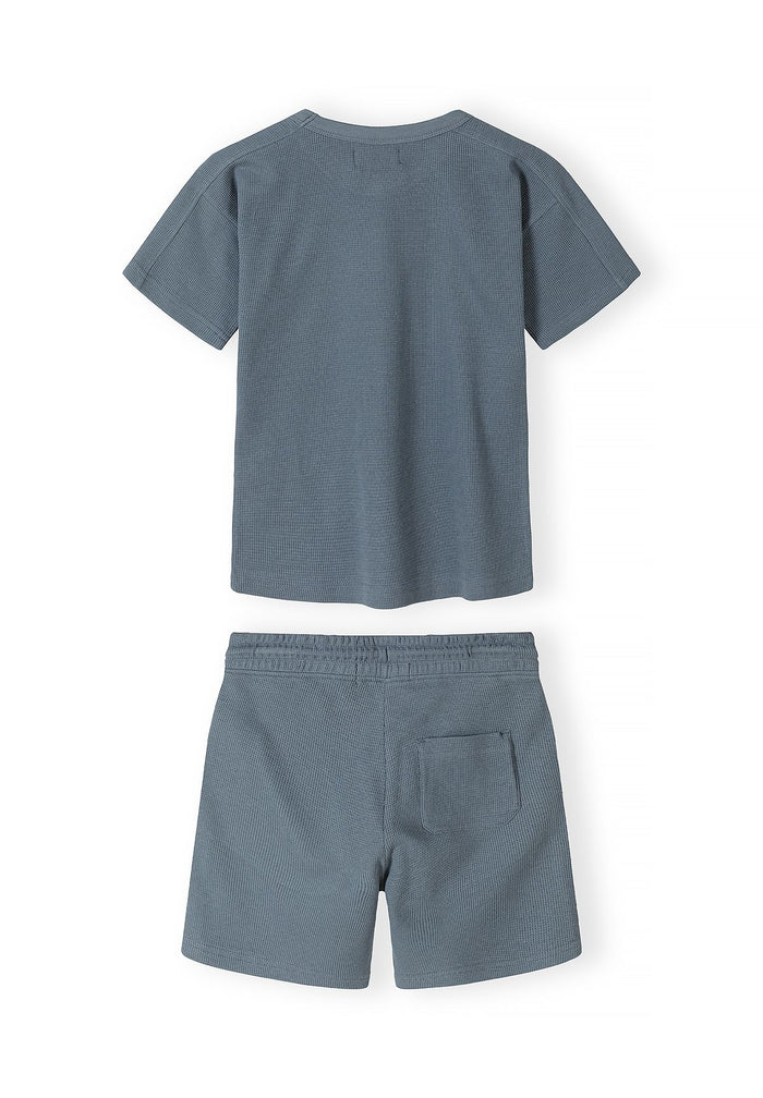 Waffle Jersey T-Shirt and Shorts Set, Blue Grey - 2