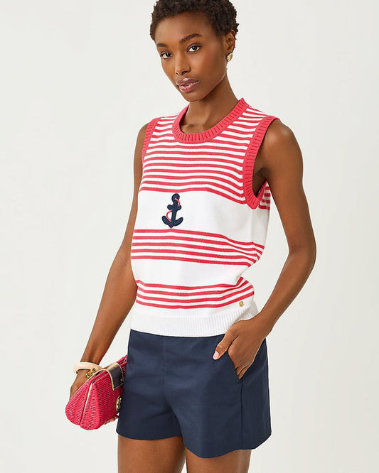 Lilly Pulitzer - Breelan Sweater Shell - Paradise Punch Nautical Embroidery