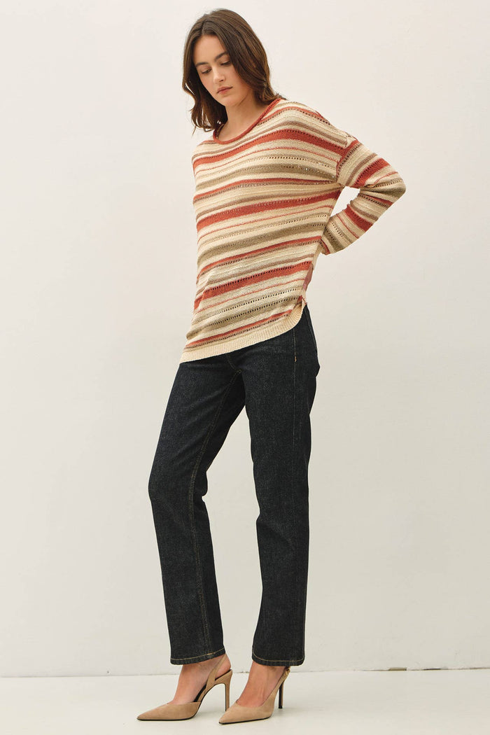 BREEZY KNIT MULTI STRIPED SWEATER