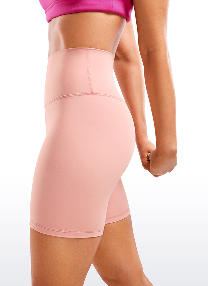 CRZ YOGA Women's Yoga High Rise Biker Brushed Nakedfeel Shorts 6'' Pink Puff