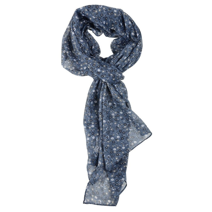navy blue scarf wrapped around on white background flatlay