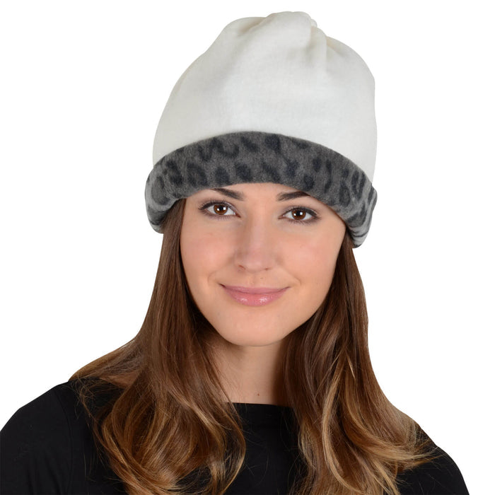Bulk Pack of 12 Adult Polar Hood Fleece 6-in-1 Design Snow Leopard