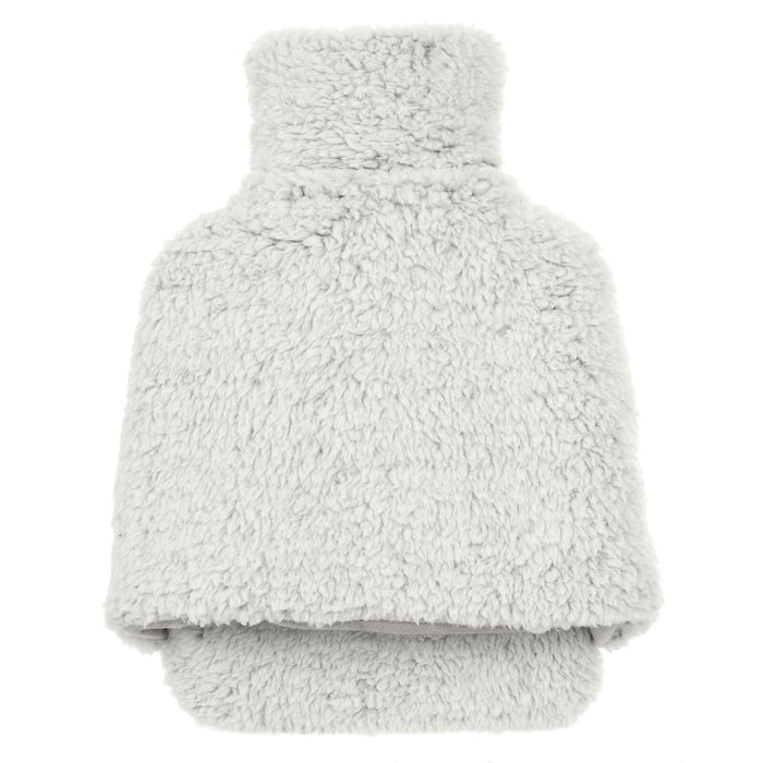 Grey fleece hot water bottle for feet on a white background