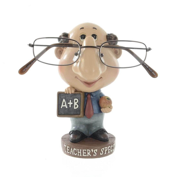 Male teacher glasses holder and teacher's specs text on the base on a white background