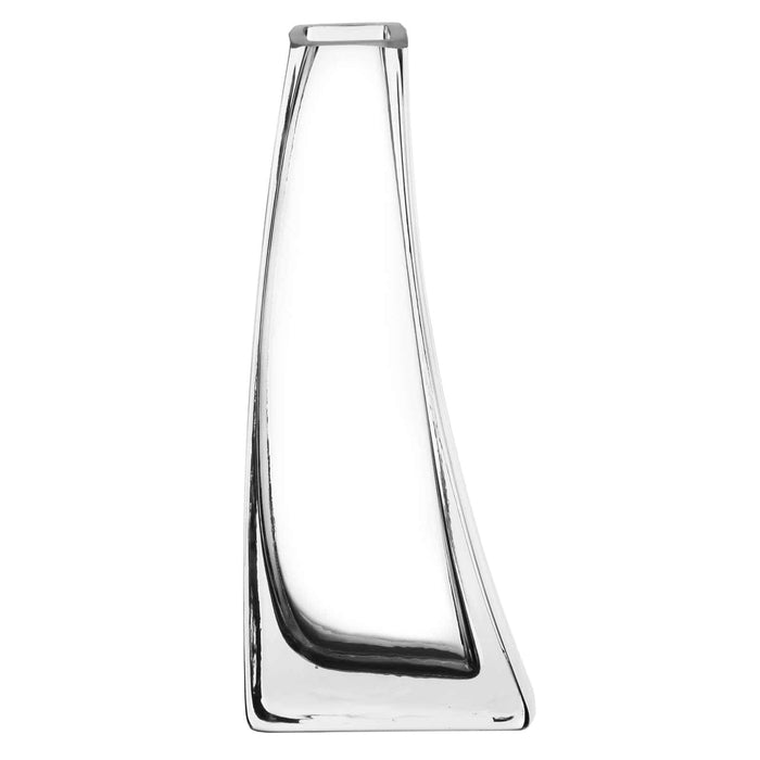 Single curved glass vase with narrow neck on a white background
