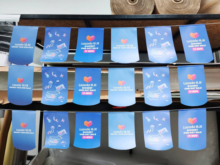 ธงราว Bunting Flag พิมพ์สีสดคมชัด น้ำหนักเบา แข็งแรง เหมาะสำหรับงานอีเวนต์ งานเทศกาล งานโปรโมชัน และตกแต่งหน้าร้าน