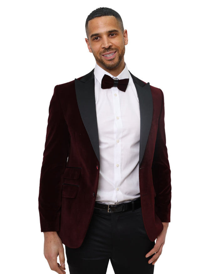 Burgundy Velvet Feel Plain Blazer-Makrom